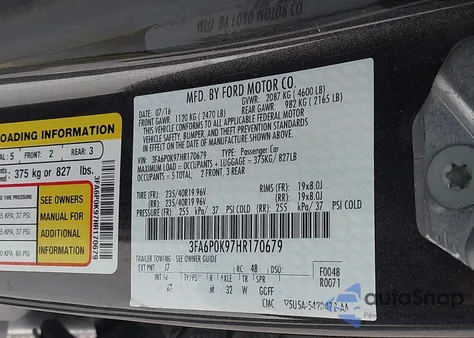 2017 Ford Fusion Titanium z USA, uszkodzony, nr VIN 3FA6P0K97HR170679